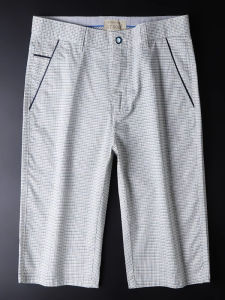 Summer Casual Golf Pure Cotton Plaid Shorts Men Slim Thin Five-Quarter Pants Beach Pants G.T.Golf Breathable Zipper Closure Golf Ball Sportswear Shorts