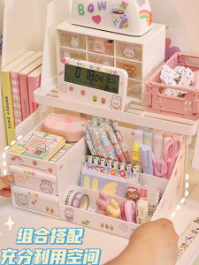 กล่องเก็บเครื่องสำอางสำหรับโต๊ะทำงานแบบพับได้ ช่องแยกเก็บของแบบเรียบง่าย ของตกแต่งห้องนอนนักเรียน ของใช้สำนักงาน เครื่องประดับ กล่องเก็บของสำหรับผู้หญิง