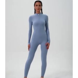 Long sleeved Prati Yoga Zipper jumpsuit for women slim fit lifting training suit running sports bodysuit fitness jumpsuit