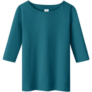 Elastic Cotton Ladies T-Shirt Half round Neck Base Shirt Simple Pure Color Autumn Wear Five Sleeve Womens Fashion Street Style