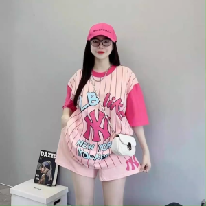 Casual Sets Terno for Women Fashion Striped Summer Cute Printed Loose T-shirt Top Shorts White/Pink/Black