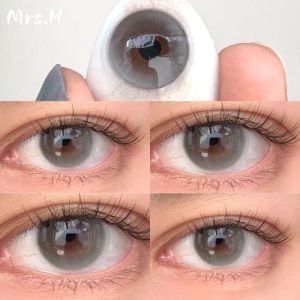 Mrs.H 2Pcs Graded(0~-8.00) Grey Colored Contact Lens With Power Natural Soft Lens Yearly Use 14.0-14.2mm