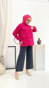 Pocket Kemeja Rayon Wanita Premium Polos Oversize Jumbo Atasan Wanita Dewasa Lengan Panjang