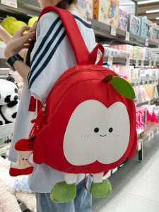 Cute Apple Cartoon Backpack Womens Commuter Style Soft Shoulder Bag Student Travel Pack 2025 New Design Nylon Material