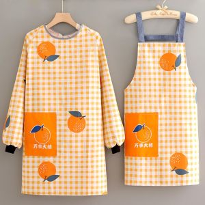 Cute Kitchen Apron Breathable Cotton Long Sleeve