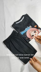 Baju Setelan Motif Kartun Islami Anak Perempuan - Kaos Distro Muslim Hijab Cewek Umur 1 - 10 Tahun