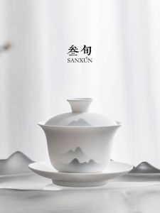 SANXUN | Large Handmade Ceramic Gaiwan Tea Set for Home Brewing