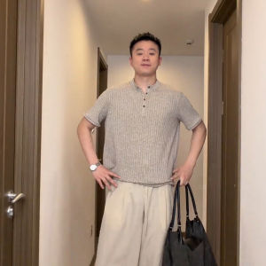Bộ Quần Áo Nam Kiểu Retro Thoáng Mát Áo Polo Knit và Quần Vải Linen