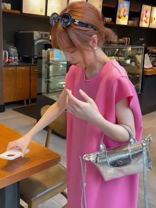 Enigma Shi Cotton T-Shirt Dress Summer New Arrival Korean Chic Design Slimming Casual Short Sleeve Dress for Pear Shape