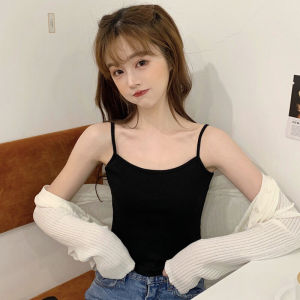 Slim Fit Solid Color Summer Short Strap Vest Womens Fashion Korean Style Fresh Outerwear Base Shirt Commute Workwear