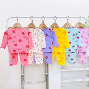 Set 3 bộ viền bèo dài tay tăm lạnh mềm mát hình in siêu dễ thương cho bé gái mặc đi học đi chơi đi ngủ