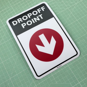 Pickup Dropoff Point Arrow. Sticker Sign Signage Notice Label. Pick Up Drop Off Parcel Delivery Deliveries Takeaway