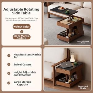DONGMU | Wooden Vintage Style Stone-Like Adjustable Height Side Table