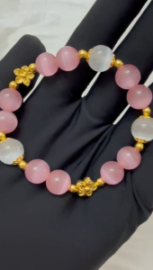 SG LOCAL - CELESTIAL Pink cat eye and Selenite Crystal Bracelet