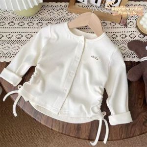 Fashionable Versatile Childrens Cardigan Long Sleeve Rope Drawstring Casual Jacket