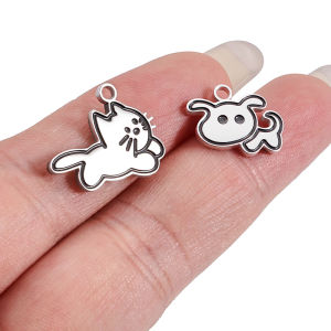 จี้สแตนเลสสตีลลายการ์ตูนสุนัขเคลือบเงาน่ารักลูกแมวคู่เครื่องประดับแบบทำมืออุปกรณ์เสริมที่ทำด้วยมือ