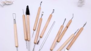 【Local Warehouse】【11Pcs】Carving Crafts Wooden Clay Sculpture Kit Sculpt Smoothing Wax Carving Pottery Ceramic Tools Modeling Sculpting Tools Clay Sculpture Pottery Tools Beginners Clay Sculpting Set Wooden Handle Modeling Tools