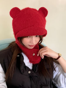 Japanese Cute Bear Ear Wool Cap Children Fall and Winter Heattech Knitted Earflaps Cap Easiest for Match Plush Ushanka