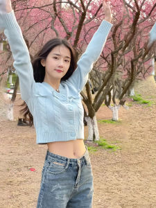 Sweet Knitted Sweater Spring New Design Twisted Butterfly Knot Versatile Slimming Korean Style High Quality Open Cardigan Top