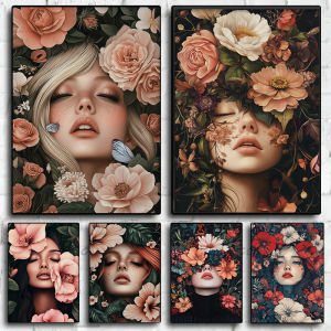 Surreal Asian Fashion Woman Floral Portrait Poster Print Wall Art Pictures Canvas Painting Living Room Bedroom Home Decor Gift
