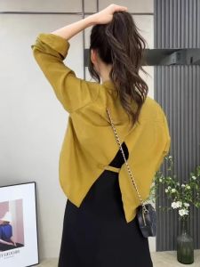 Chống Nắng Nữ Áo Sơ Mi Mùa Hè Vải Voan Phong Cách Mới Xẻ Lưng Băng Lụa Ngắn Mỏng Điều Hòa Không Khí Áo Khoác Ngoài Dài Tay Cổ Polo