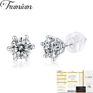 แฟชั่นเพชร Trumium ต่างหูฝนและหิมะ 1 กะรัต S925 กระดุมแต่งงานเงินสเตอร์ลิง