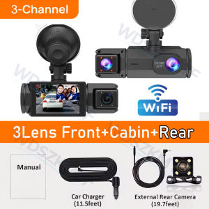 1080P WiFi Dash Cam 2/3 Lens Driving Recorder Car DVR wide angle Optional Rear Lens Camera Loop Recording Night Vision Black Box