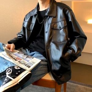 Motorcycle Leather Jacket Mens Handsome Korean Version Trendy  Style ins-Breasted Outerwea Formal