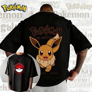 Bandai | 2025 Summer Pokémon Anime Eevee Brand 100%Pure Cotton Printed T-shirt Men Harajuku Loose Casual Versatile Short-sleeved Y2k