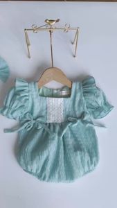 BD229 Bodysuit áo liền quần xanh RIOKIDS quần áo cho bé gái sơ sinh đầy tháng thôi nôi