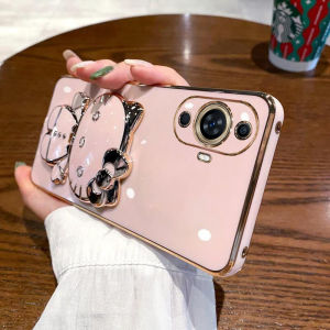 Huawei Nova11 Silicone Phone Case Full Cover Anti-Fall Cute Female Style with Mirror Stand Holder Fashionable Korean Style