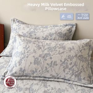 MANCAI | Winter Soft Embroidered Pillowcase Pair Thick Coral Velvet