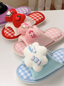 Cotton Linen Slippers Home Use Spring Autumn Student Cute Melody Kuroko Womens Slippers Absorb Sweat Korean Style Cartoon