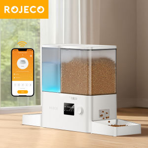 ROJECO เครื่องจ่ายแรงโน้มถ่วงสำหรับอาหารและน้ำอัตโนมัติน้ำพุเครื่องให้อาหารสัตว์เลี้ยงสำหรับสุนัขและแมว
