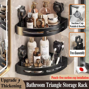 Bathroom Triangle Storage Rack Punch Free Suction Cup Japan Original Wall-mounted Organizer for Bathroom Thickened and Larger Capacity with Super Load-bearing Self-draining Moisture and Mildew Proof Suitable for Bathroom and Kitchen Accessories