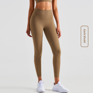 High-Waist Fitness Yoga Pants Womens Earth Tone Sports Bare Sensation New No-Tummy High-Elastic Butt Lifting Professional Nine-Piece Pants