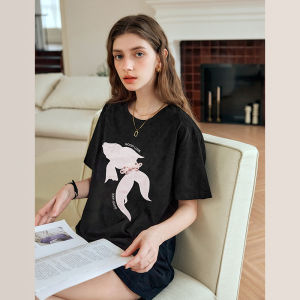 OLrain Black Short Sleeve Embroidered Loose round Neck T-shirt Womens Fashion Summer New Style Commute Elegant Ladies Top