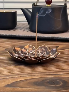 香盘 莲花香炉 香托 香插 Pembakar Kemenyan Teratai Pemegang Insence Logam Lotus Incense Burner Metal Insence Holder Coil Stick Incense Stick Holder 金属莲花香炉  线香插