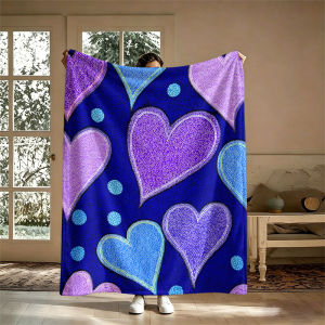 BILIBILI | Textured Hearts Blue Purple Flannel Blanket Perfect for Sofa Office Bed Travel Sleep Read Relax Camping Four Season Use