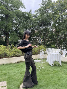 ต่ํา เอว ล้าง ลายพราง กระดิ่งด้านล่าง กางเกง ผู้หญิง พรางหุ่น ลำลอง กางเกงขายาว American Retro Workwear Commute Style ผ้าฝ้าย Blend