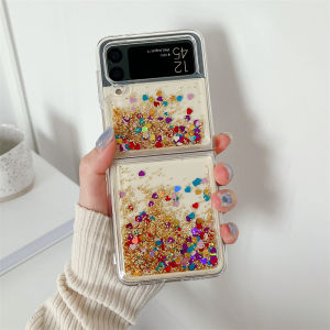 FLOVEME for Samsung Galaxy Z Flip 5 Flip 4 Flip 3 5G Fashion Cool Love Heart Samsung Z Flip 3 Glitter Quicksand Shockproof Phone Case