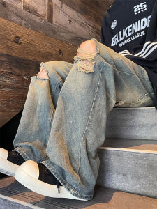 กางเกงยีนส์ทรงหลวมขาบานสไตล์อเมริกันสำหรับผู้ชาย ทรงหลวม ทรงหลวม กางเกงขายาวทรงหลวม กางเกงยีนส์ทรงหลวม