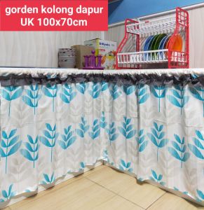 gorden HORDENG tirai kolong dapur wastafel bawah kompor motif polka coklat rumbai