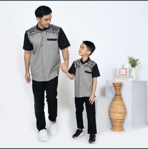 KEMEJA KOKO WAJIK ABU HITAM AYAH DAN ANAK (satuan) BAHAN TOYOBO