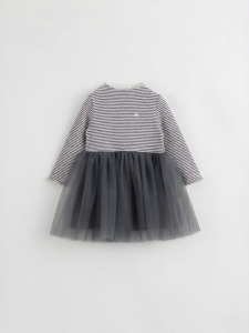 Marc&Janie | Girls Semi-High Collar Striped Mesh Dress Autumn Wear
