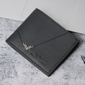 Short Horizontal Mens Wallet Business Fashion Litchi Pattern Multi-Card Slot Cash Holder Compact Size PU Leather Wallet