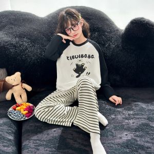 New 2025 Childrens Sleepwear Cotton Long Sleeve Cartoon Home Clothes Set for Girls Spring Autumn Season Pure Cotton Comfortable