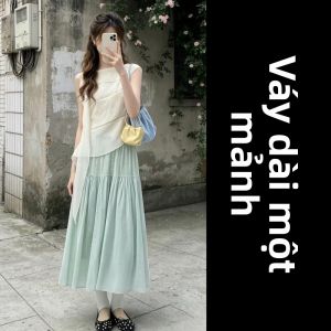 NIUVIES | Bộ Đầm Hè Không Tay Màu Xanh