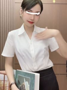 Summer Thin V-neck Professional White Shirt: Women's OL Formal Shirt Top
