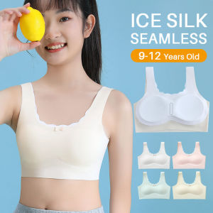 KUCHAR Kids Ice Silk Sports Training Bra Fixed Pad Breathable Vest Camisole for 9-12 Years Old Girls
